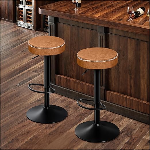 Swivel Backless Bar Stools Set of 2, Adjustable Height, Microfiber Leather