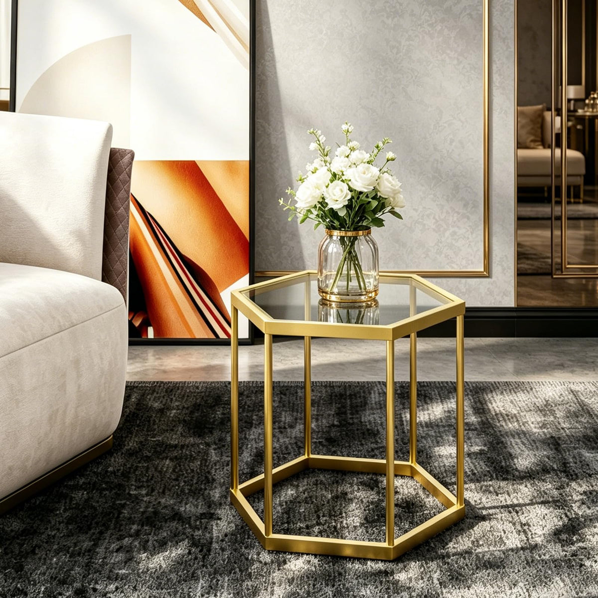 Gold Hexagonal Glass Coffee Table