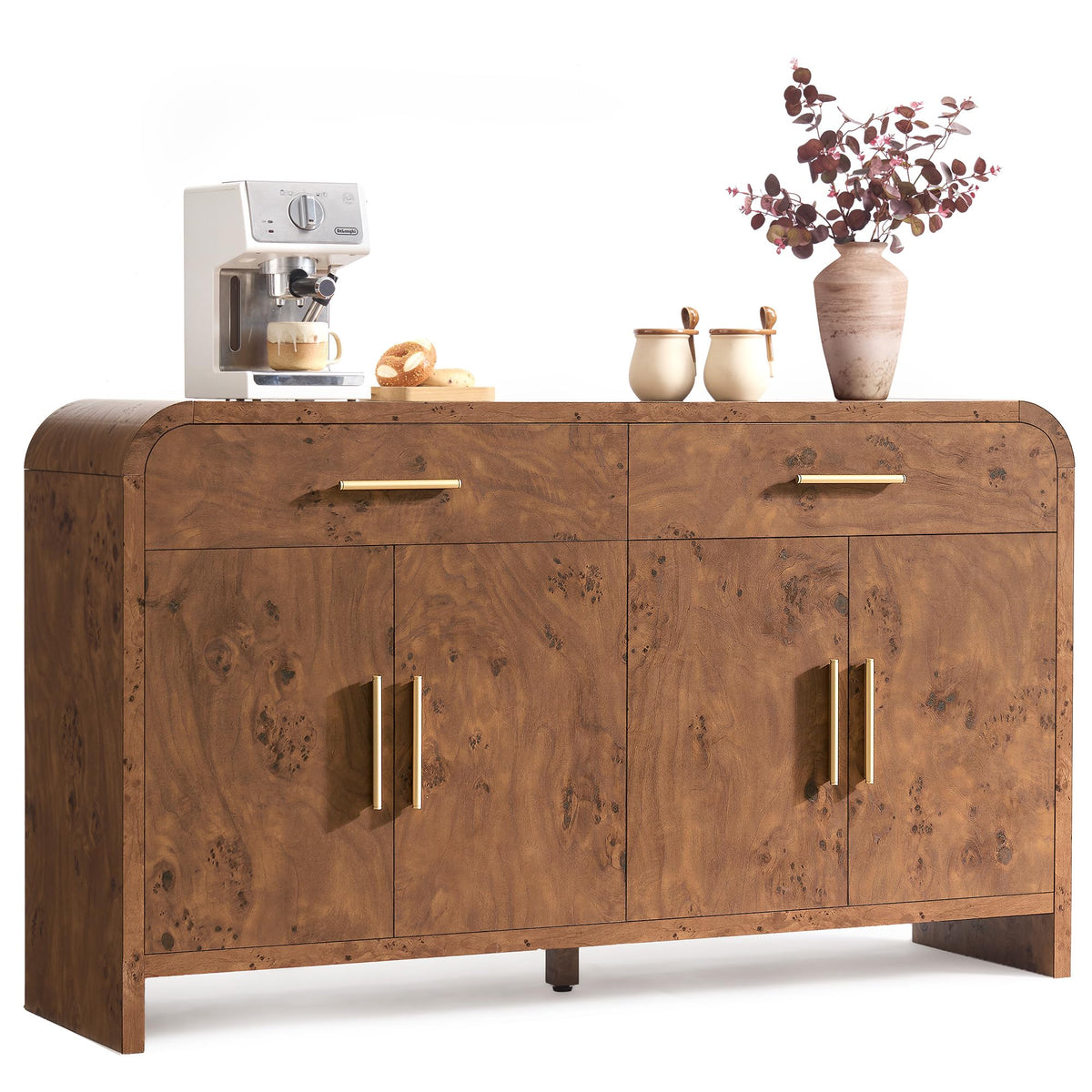 59" Sideboard Buffet Cabinet with Storage, 4 Doors Cabinet, Dark Burl