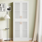 Tall Rattan Door Storage Cabinet with Adjustable Shelves