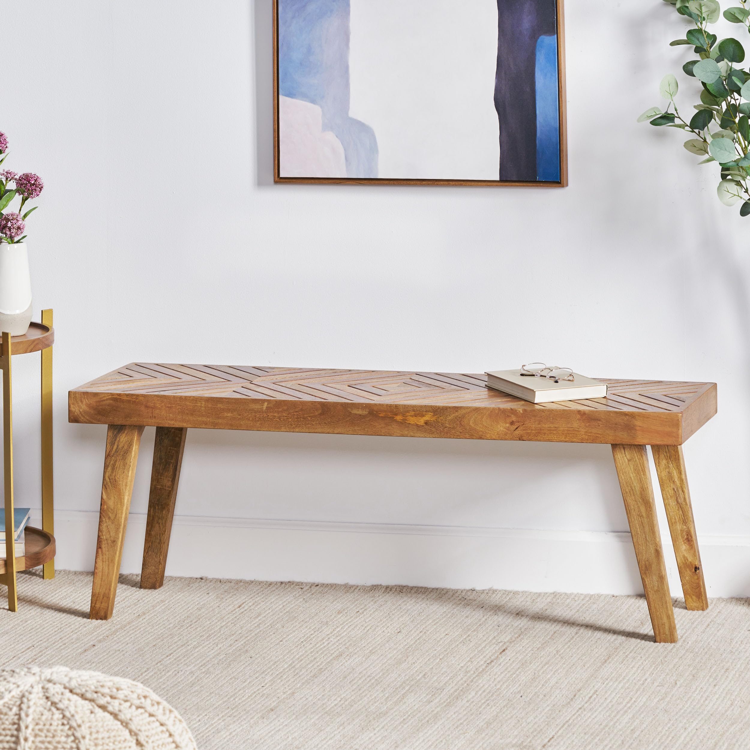 Mango Wood Dining Bench – Rustic Boho, Natural Brown