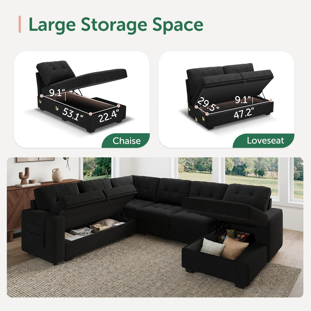 U-Shaped Sectional Sleeper Sofa