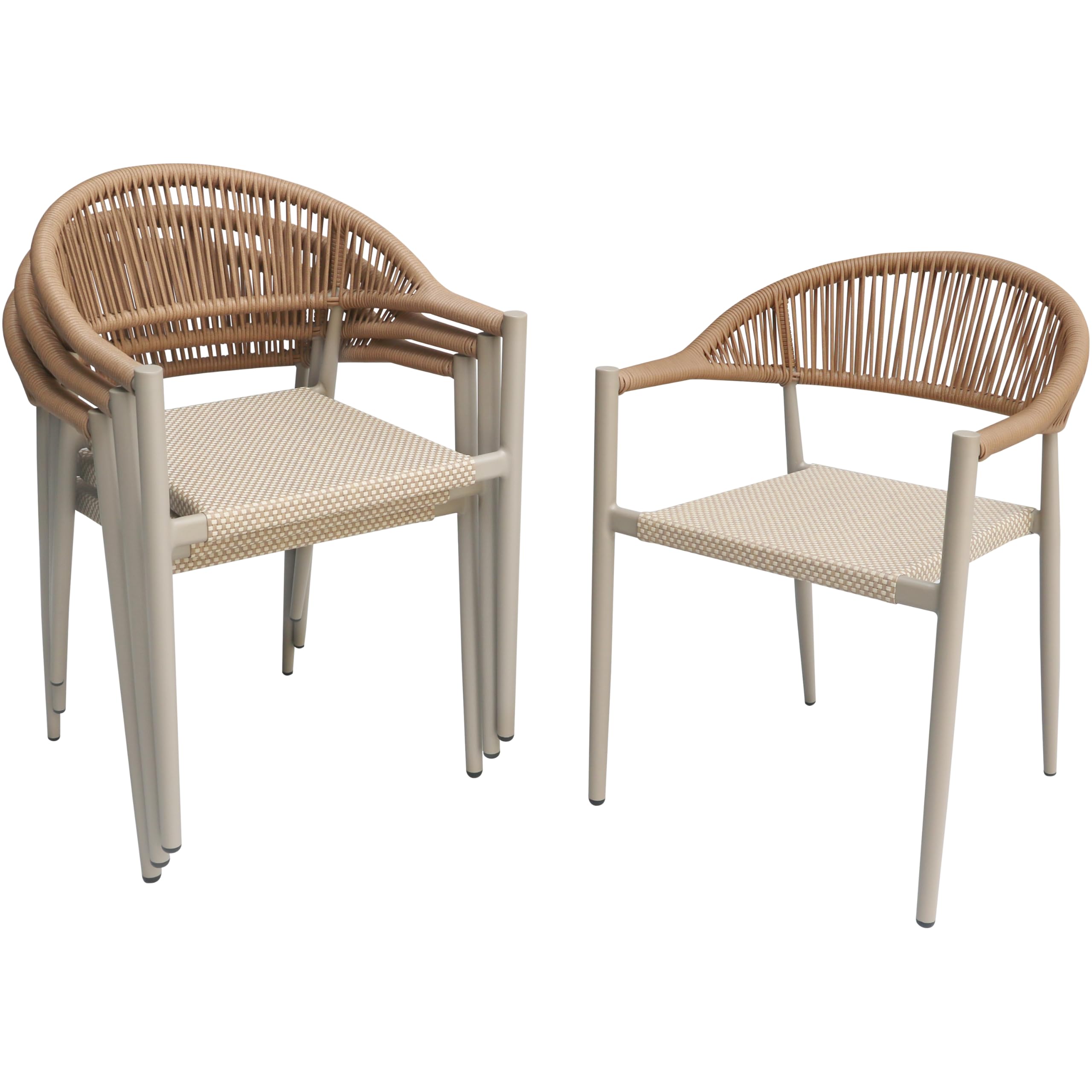 TWT Patio Chairs Set of 4, Outdoor Stackable Dining Chairs for All Weather, Breathable Textilene Garden Furniture for Backyard Deck, Aluminum Alloy Frame, PE Rattan, Light Brown
