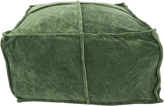 Cotton Velvet Square Pouf with Piped Detail