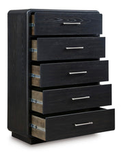 Signature Design by Ashley Rowanbeck Modern 5 Drawer Chest with Felt-Lined Top Drawer and Safety Stop, Black