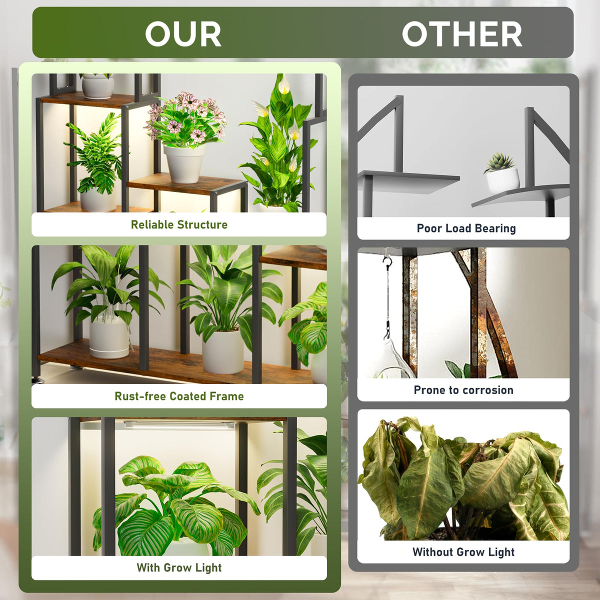 CODACE Plant Stand Indoor with Grow Light - 71 Inches Tall Plant Shelf