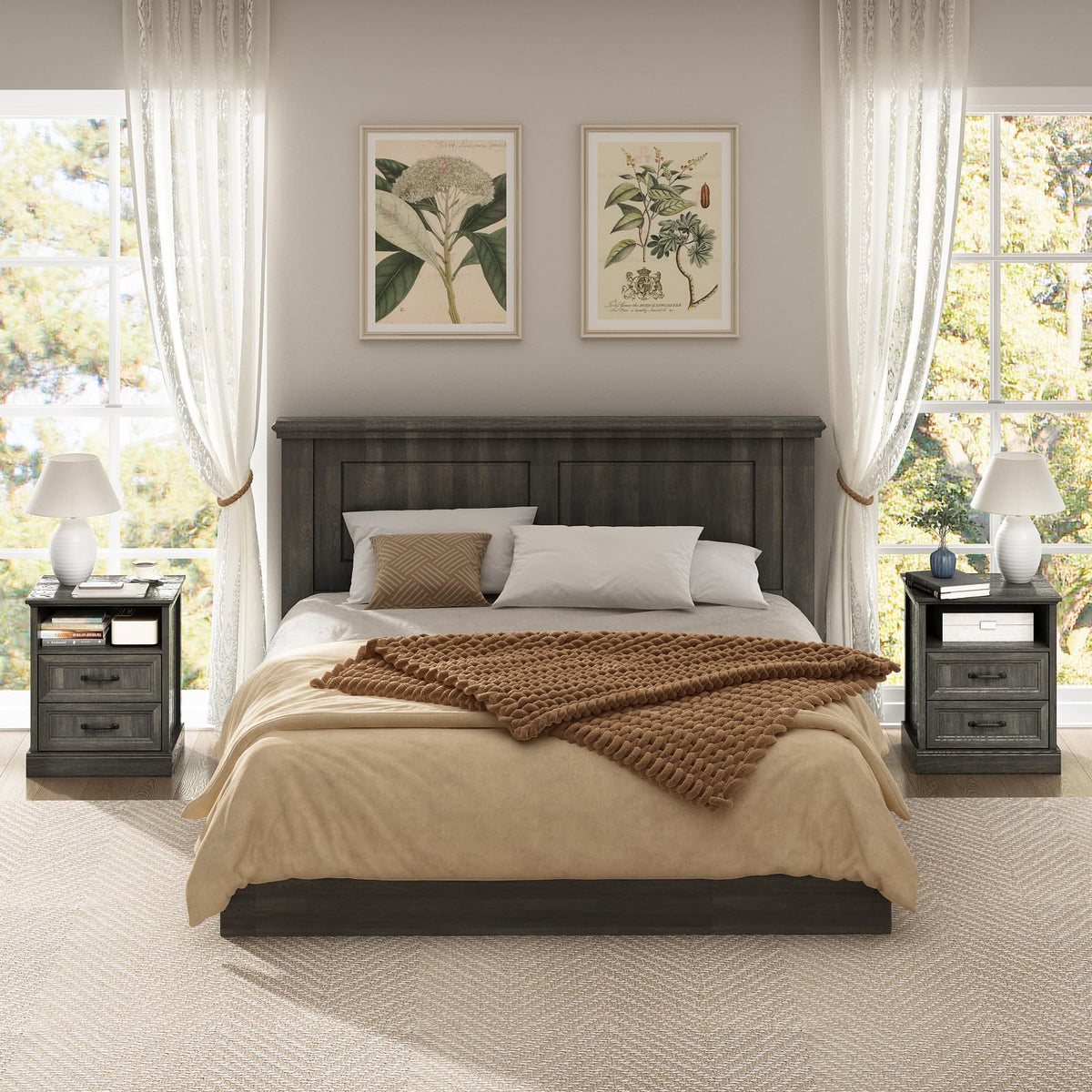 Gray Farmhouse Dresser & Nightstand Set