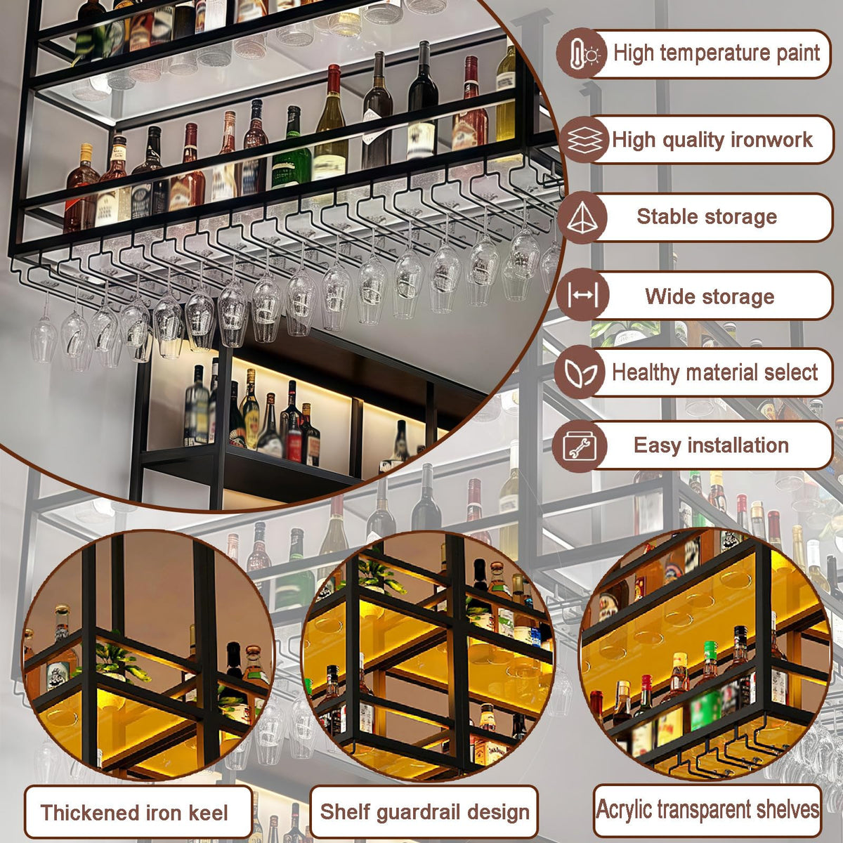 Ceiling Wine Rack with LED Light