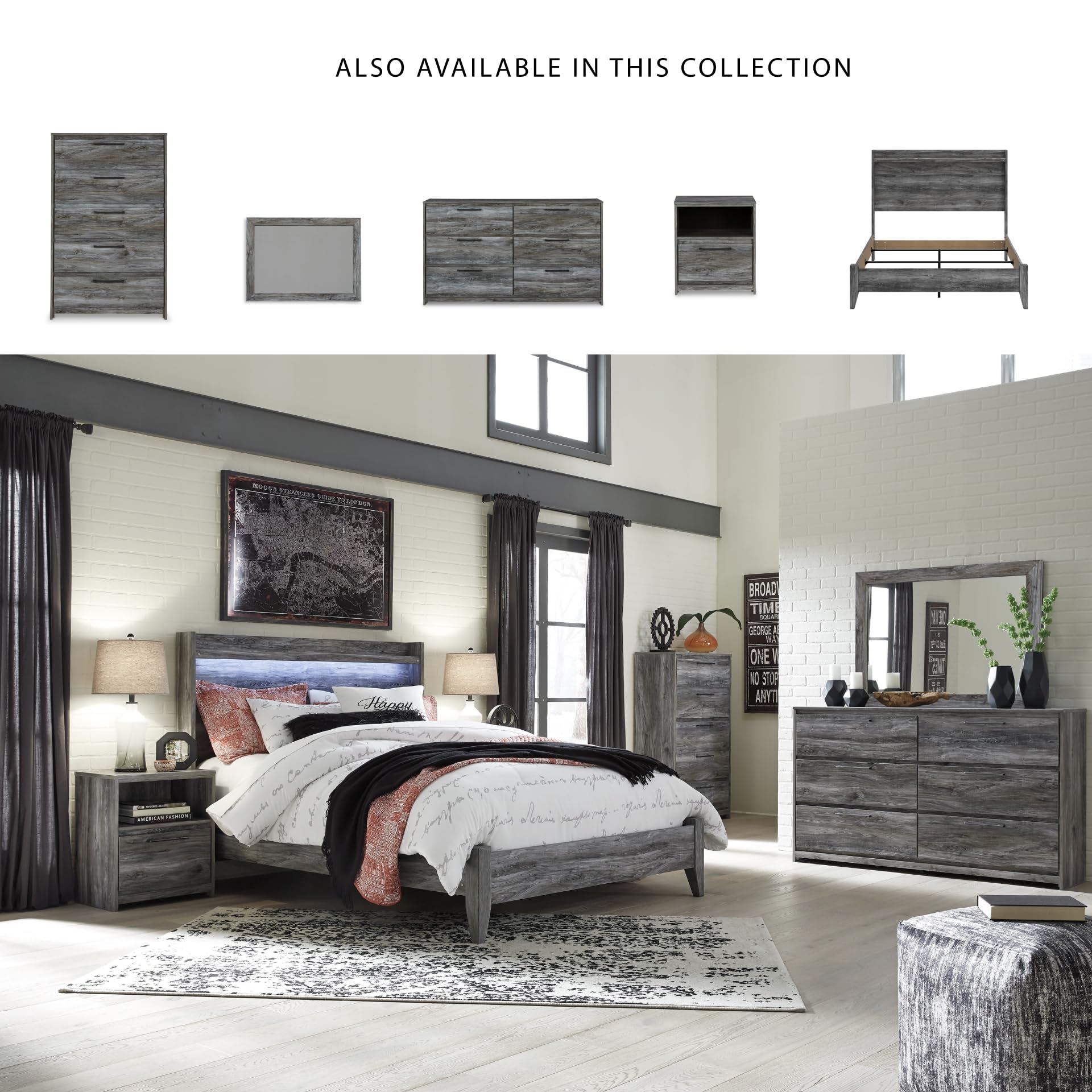 Signature Design by Ashley Baystorm Rustic Coastal 6 Drawer Dresser, Smoky Gray