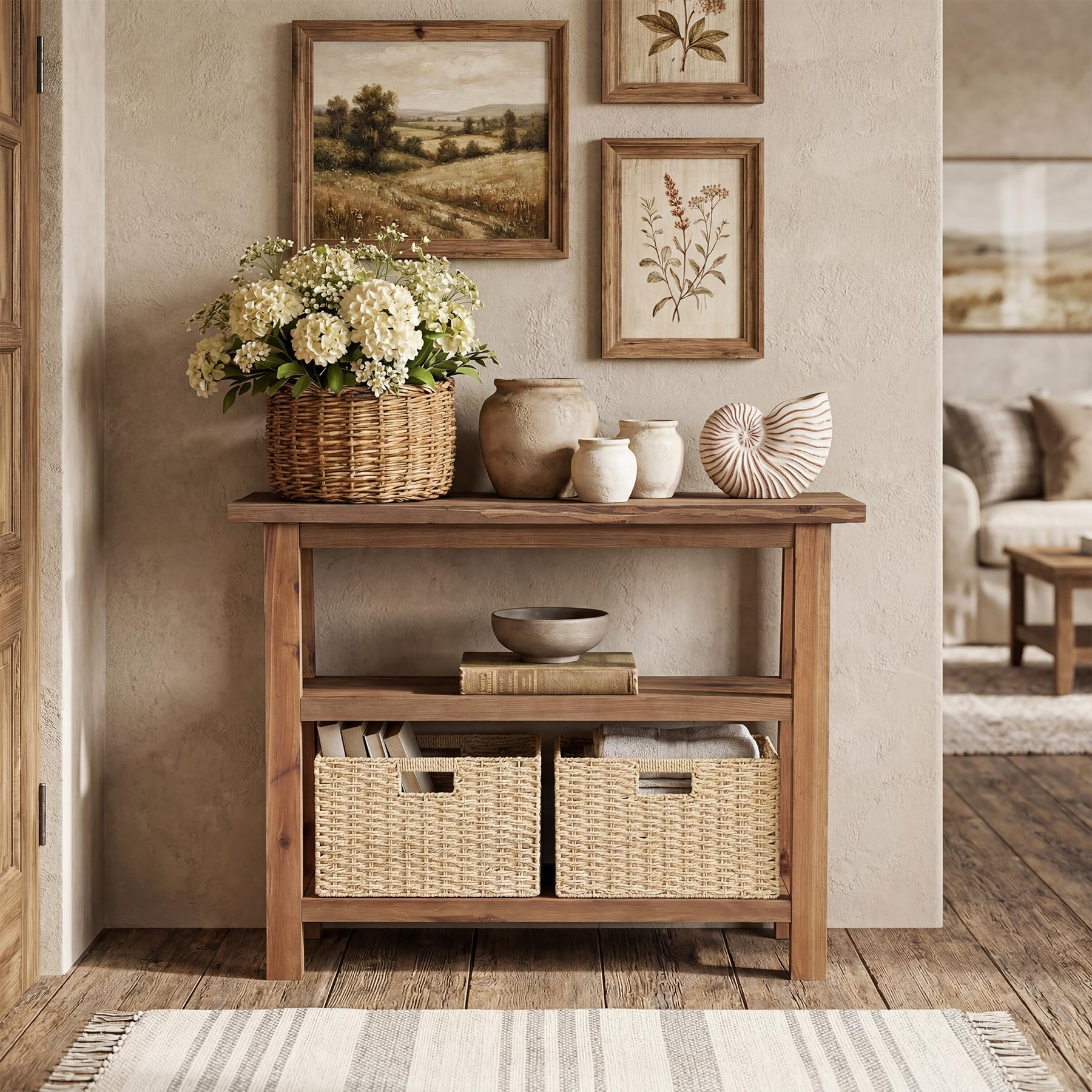 LITTLE TREE Solid Wood Console Table with Storage for Entryway, 41.34-Inch Small Farmhouse Sofa Table with 2-Tier Shelf for Living Room, Hallway, Entrance, Rustic Brown