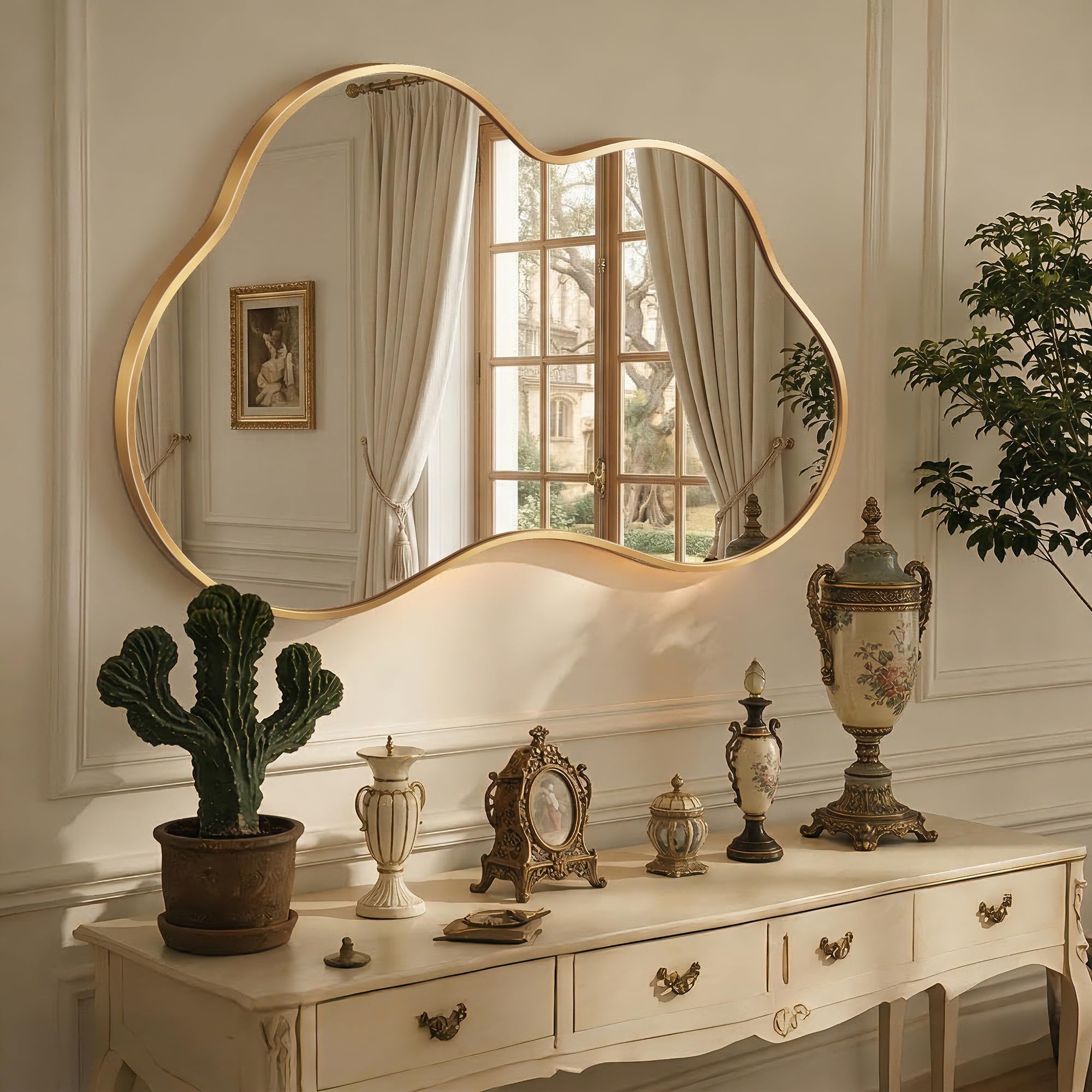 Cloud Shape Irregular Wall Mirror with Metal Frame