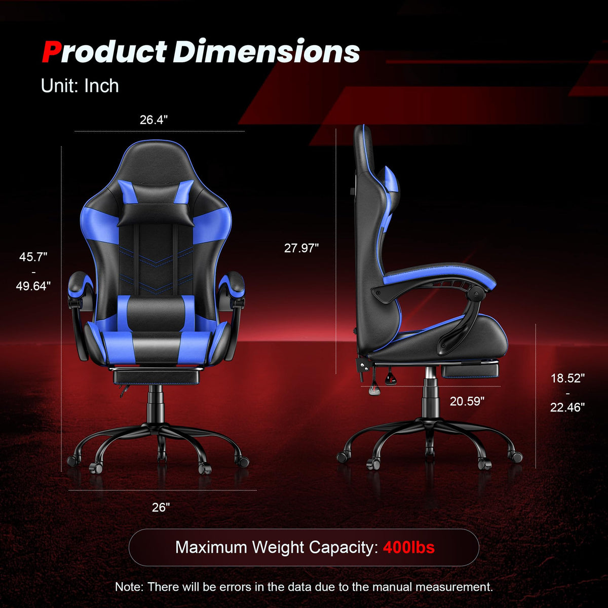 Gaming Chair with Footrest, Ergonomic Video Game Chair for Adults, Blue