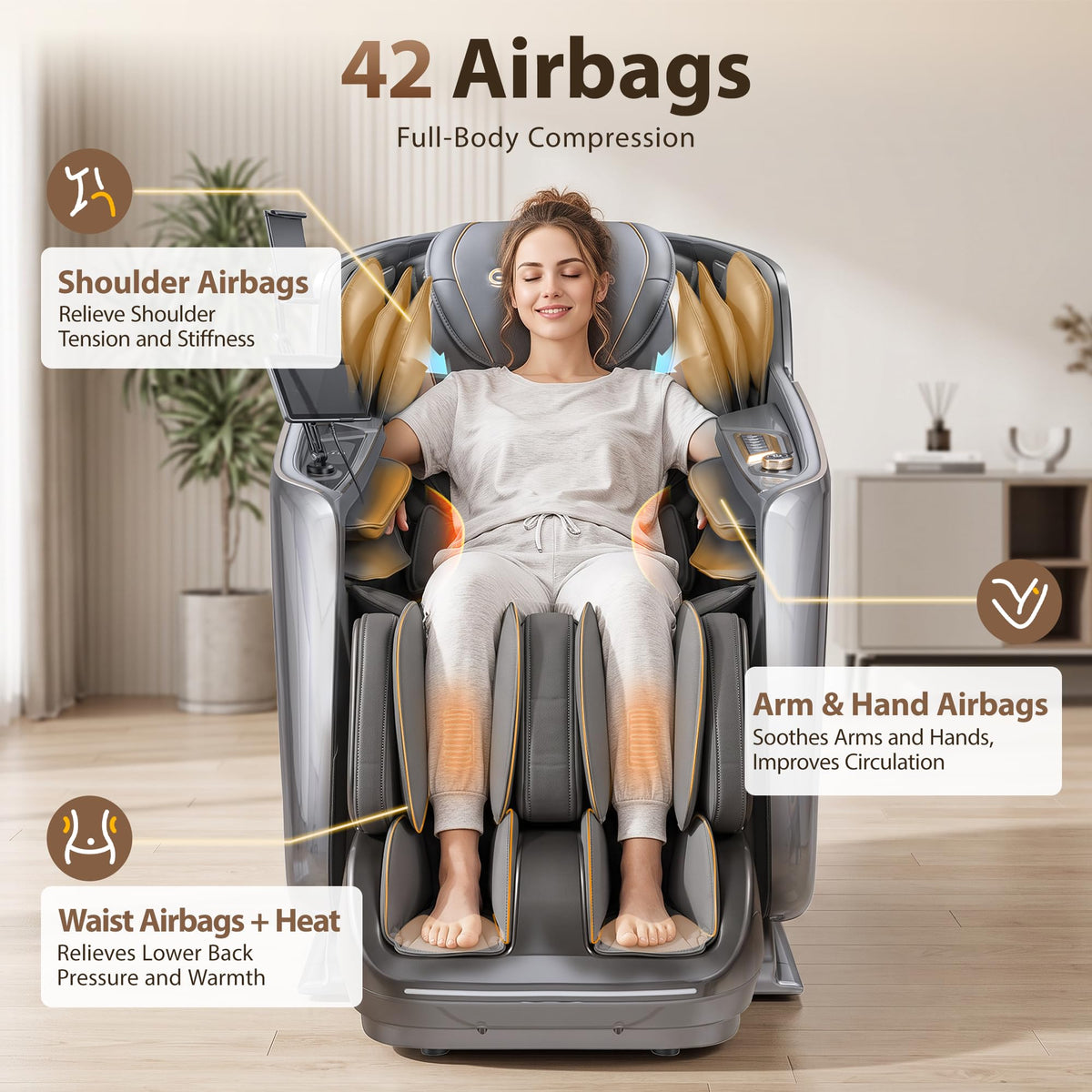 Gethope 4D Massage Chair Full Body, Zero Gravity SL-Track Recliner, Silver