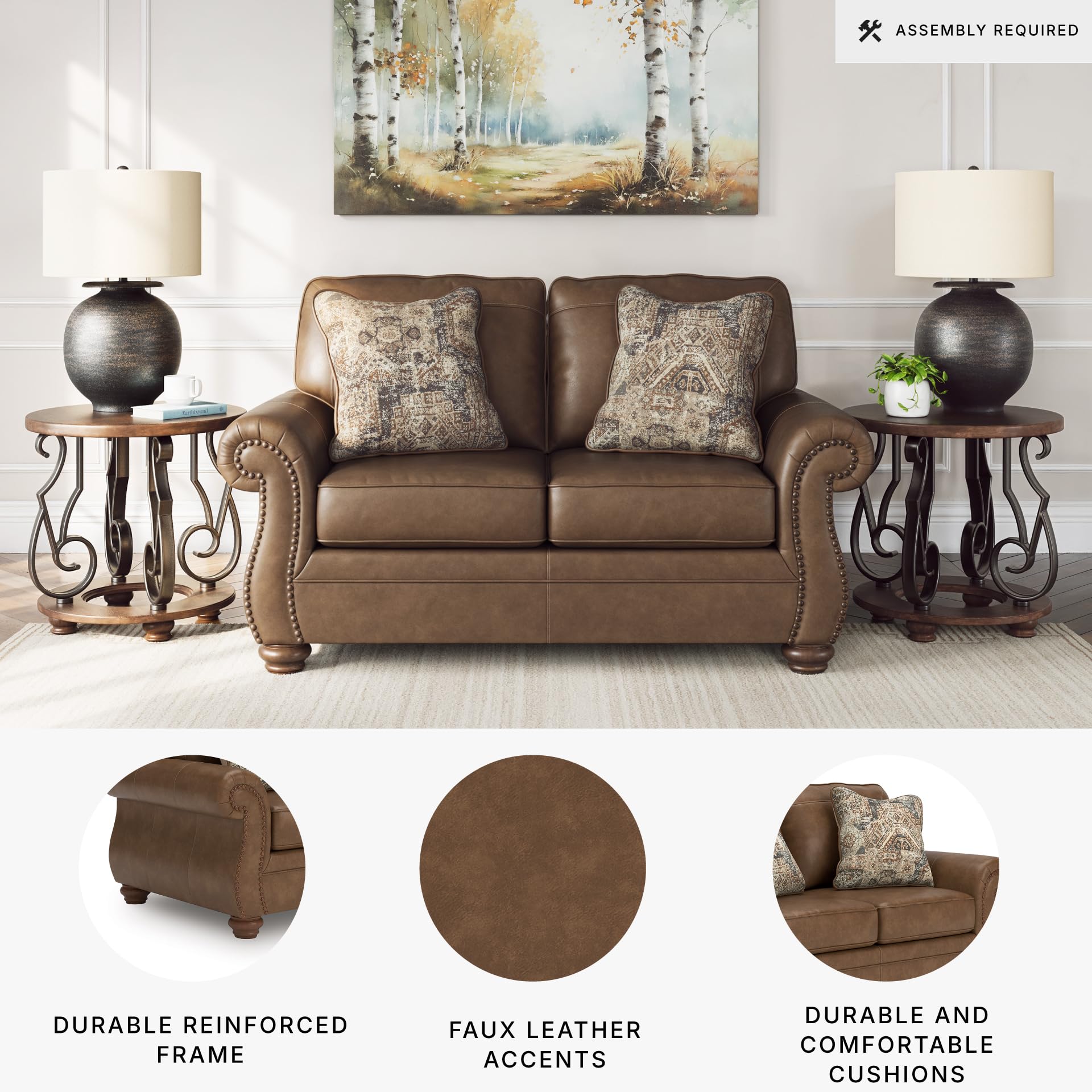 Faux Leather Loveseat with Nailhead Trim