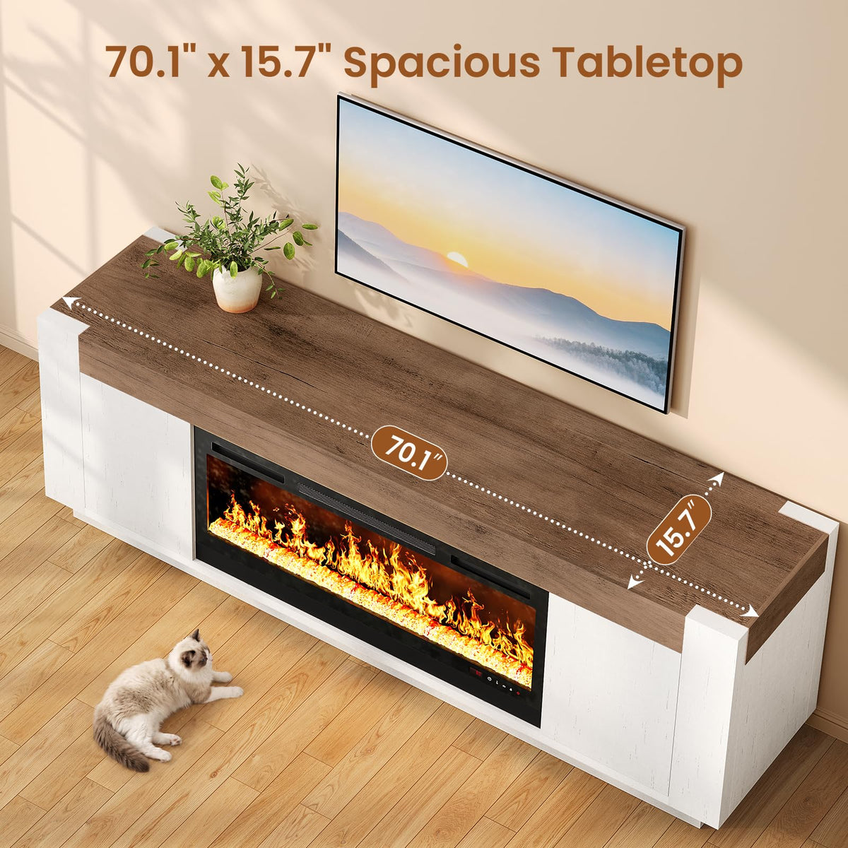 Itaar 70" TV Stand for 80" TV,Farmhouse Entertainment Center, White