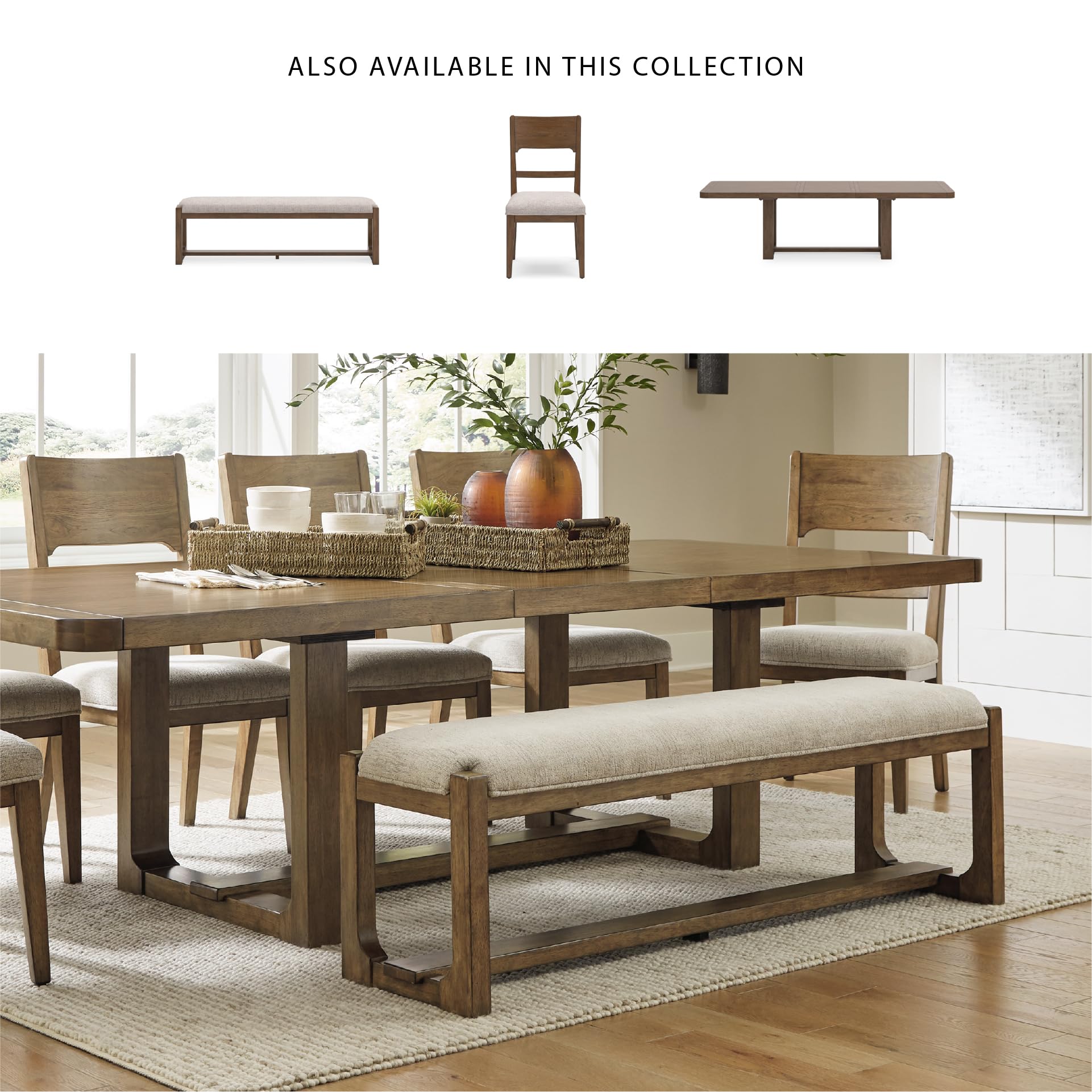 Farmhouse Upholstered Dining Bench with Foam Cushion & Hardwood Frame