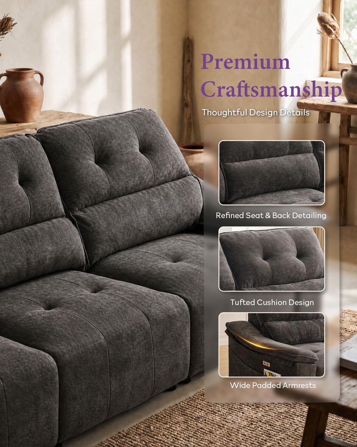 Chenille Power Reclining Sofa