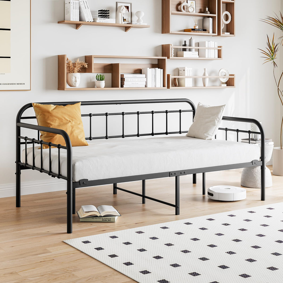 Crocofair Metal Daybed Frame Twin Size,Sofa Daybed with Heavy-Duty Metal Slats,Black