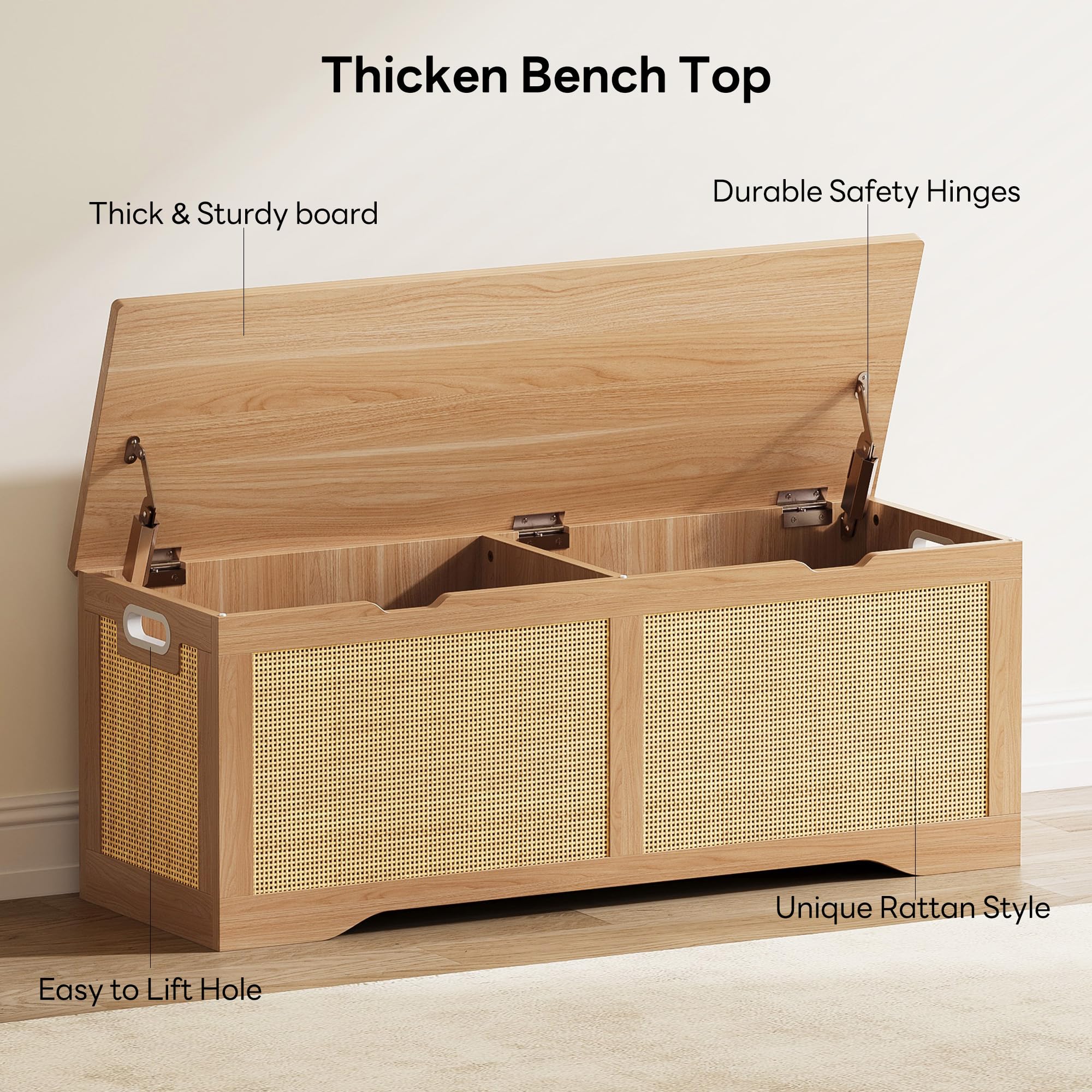 Rattan Storage Ottoman Bench with Lid