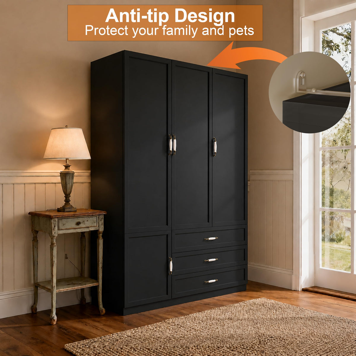 3-Door Wardrobe with LED Lighting