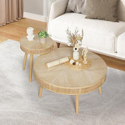 Round Farmhouse Coffee Table Set with Rattan, 2-Pack