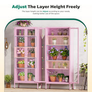 Greenvelly 5-Tier Glass Display Cabinet, Pink Metal Display Cabinet with Glass Doors, 67" Tall Curio Cabinet with Tempered Glass Doors for Home Office, Living Room, Pantry