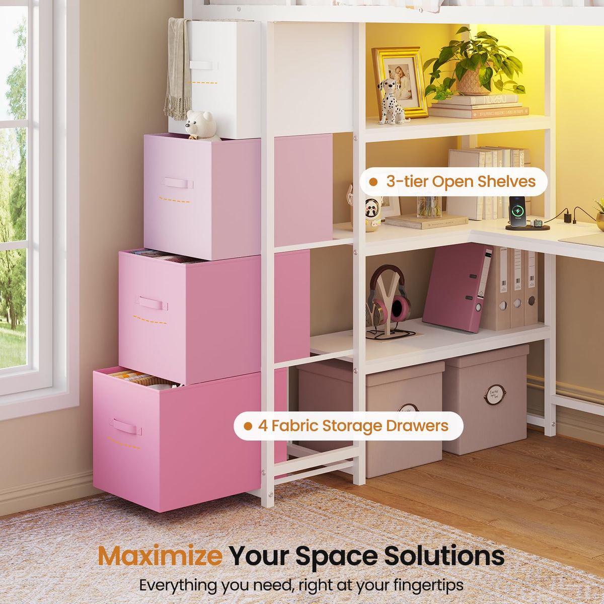 Twin Loft Bed with Desk and Storage Stairs