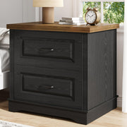 24" Wide Farmhouse Nightstand, Large End Table with 2 Drawers, Black