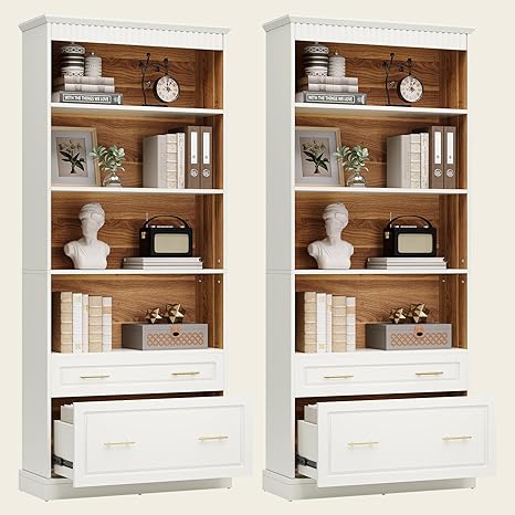 Tall Bookcase with File Cabinet & Drawers – 5-Shelf
