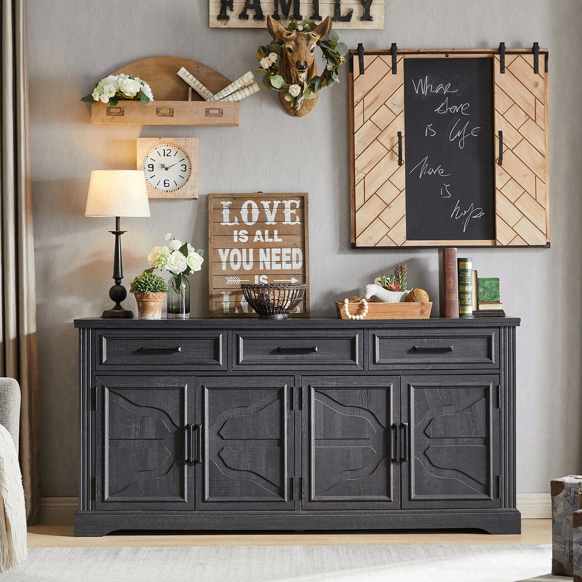 Black Farmhouse Buffet Sideboard