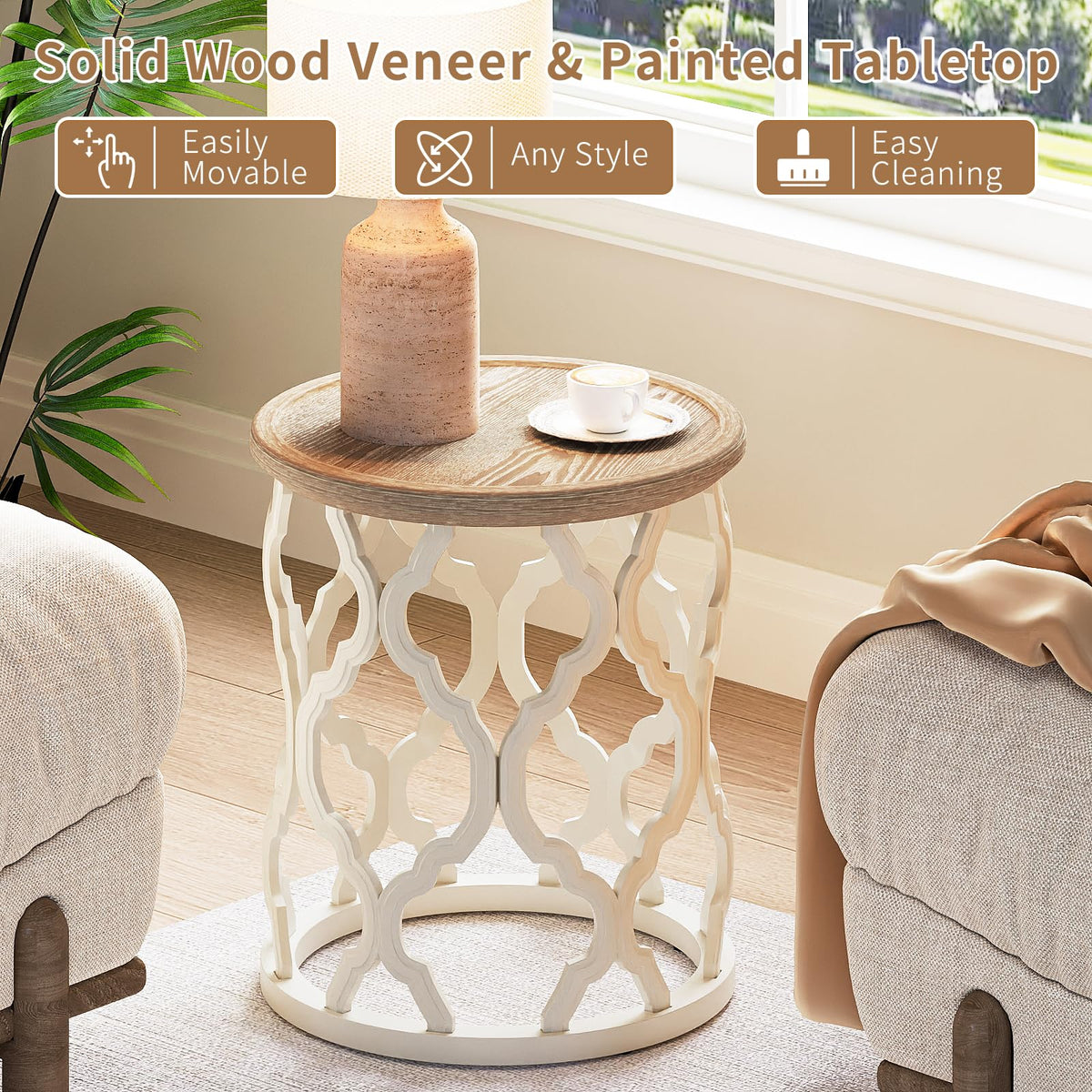 Round Farmhouse Tray Side Table