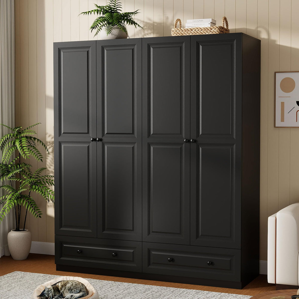 Mhsatyrs Black Armoire Wardrobe Closet with 2 Drawers, 74" Tall X 63" Wide