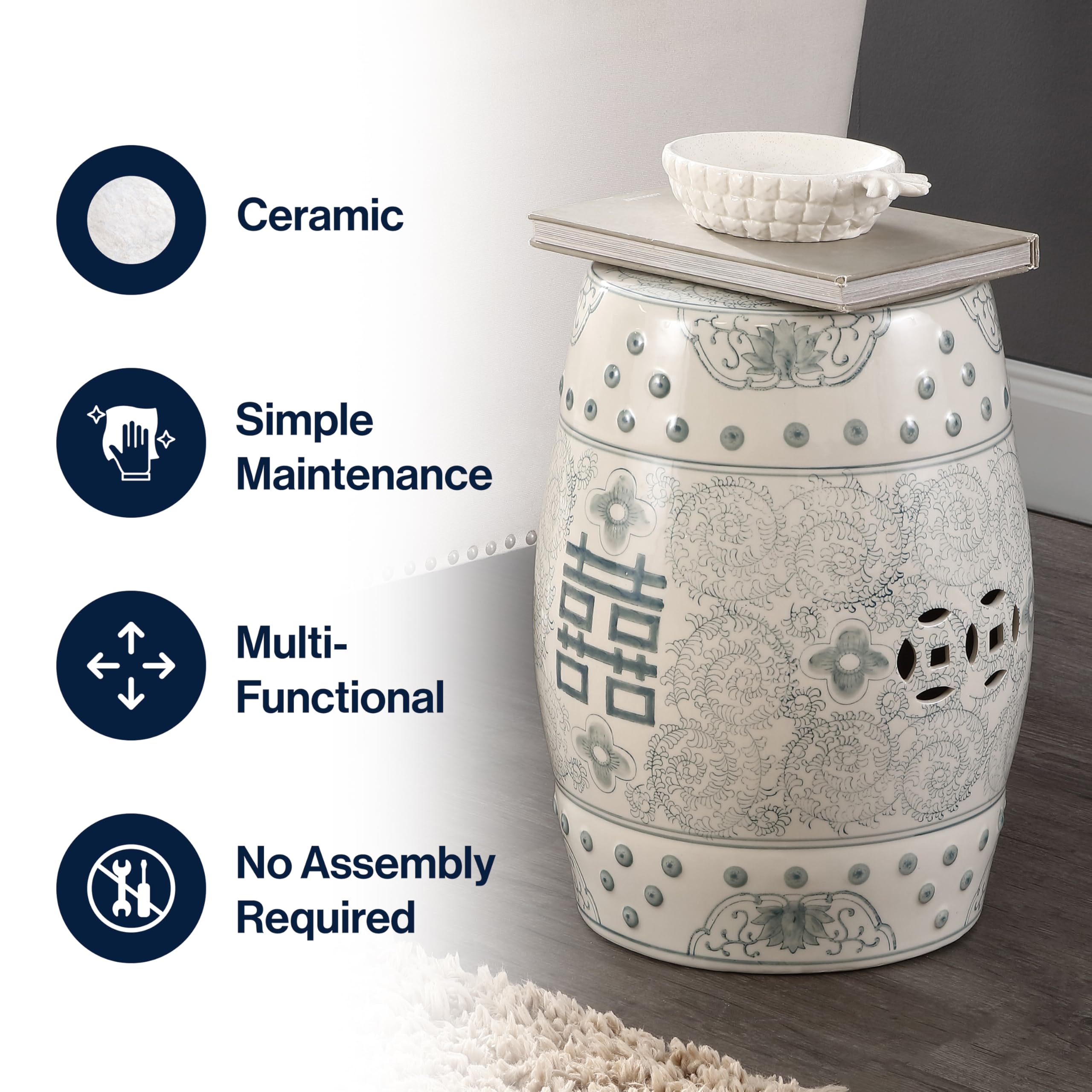 Chinoiserie Ceramic Drum Garden Stool – Double Happiness