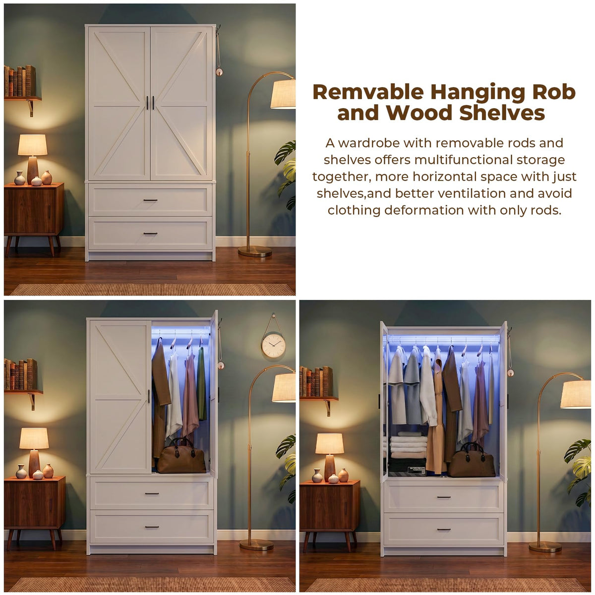 White Mirrored Wardrobe with LED Lights