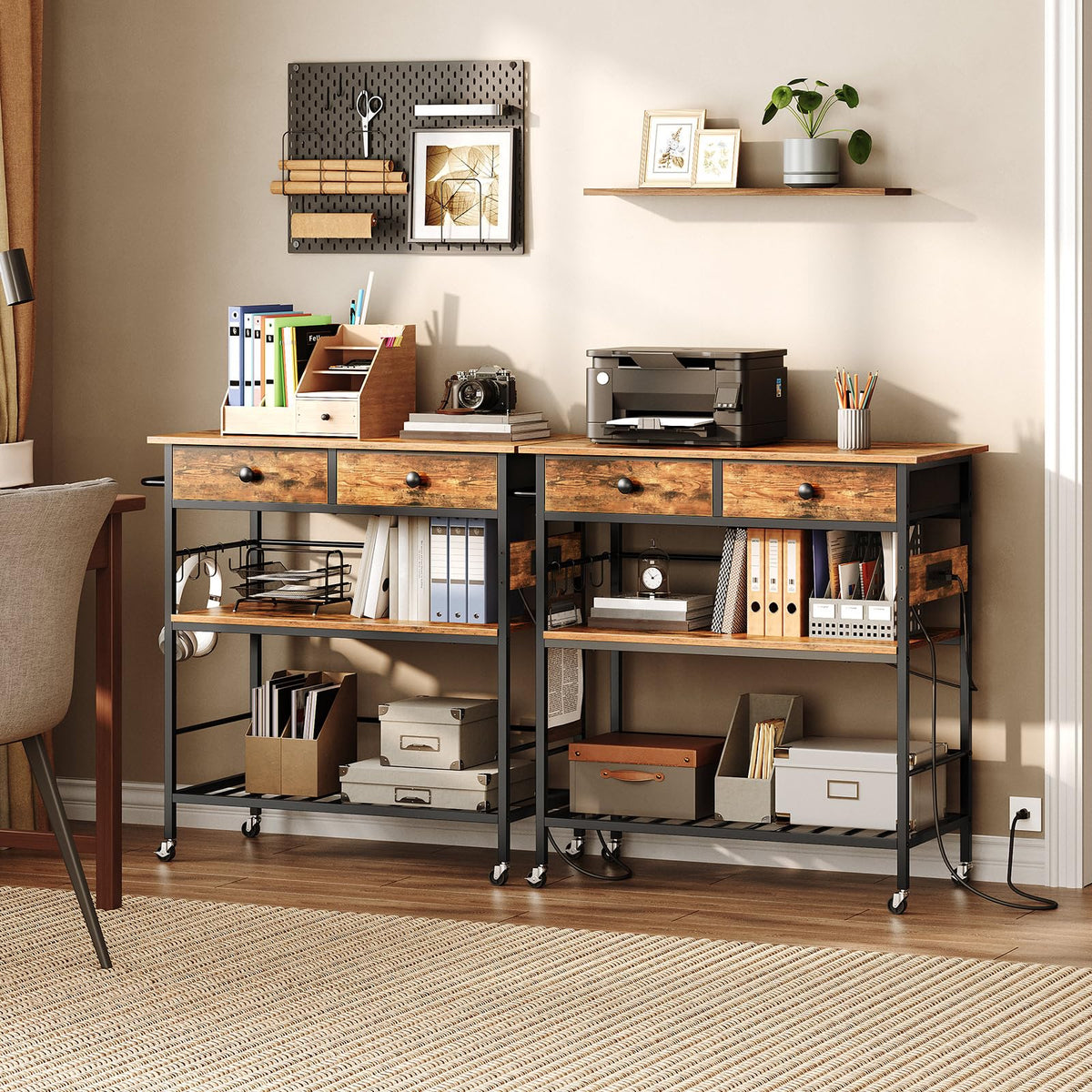 Rolling Kitchen Island with Drawers and Outlet