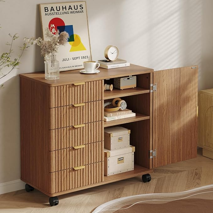 Fluted 5-Drawer Rolling File Cabinet