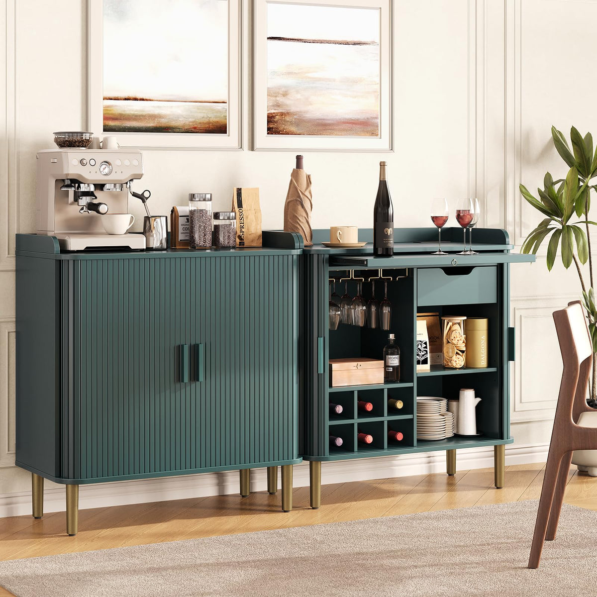 Green Fluted Bar Cabinet