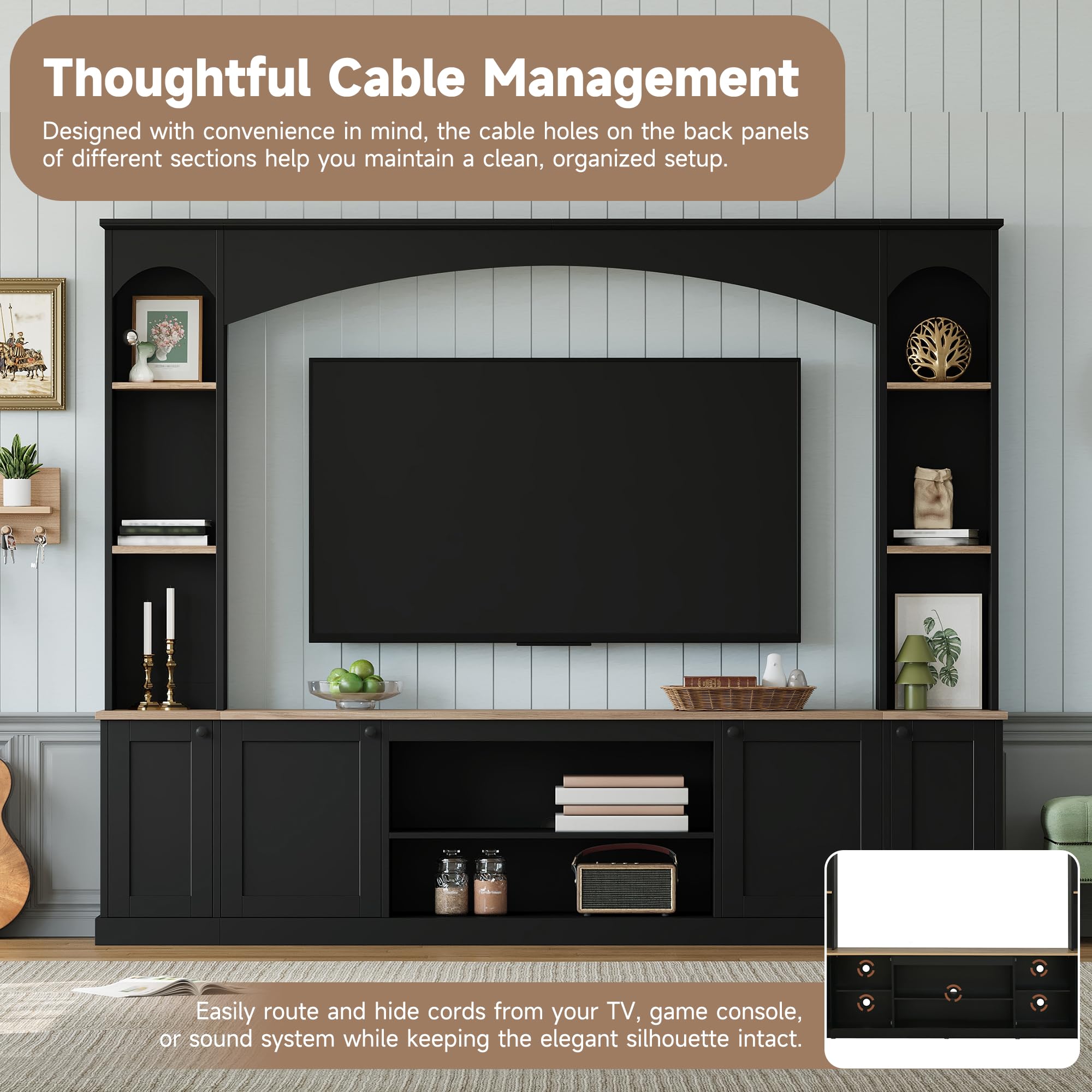 Arched Entertainment Center with Bookshelf & Storage