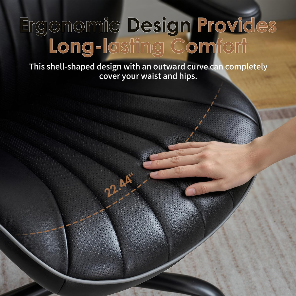YFO Home Office Desk Chair, Adjustable Armrests PU Ergonomic Chair, Black