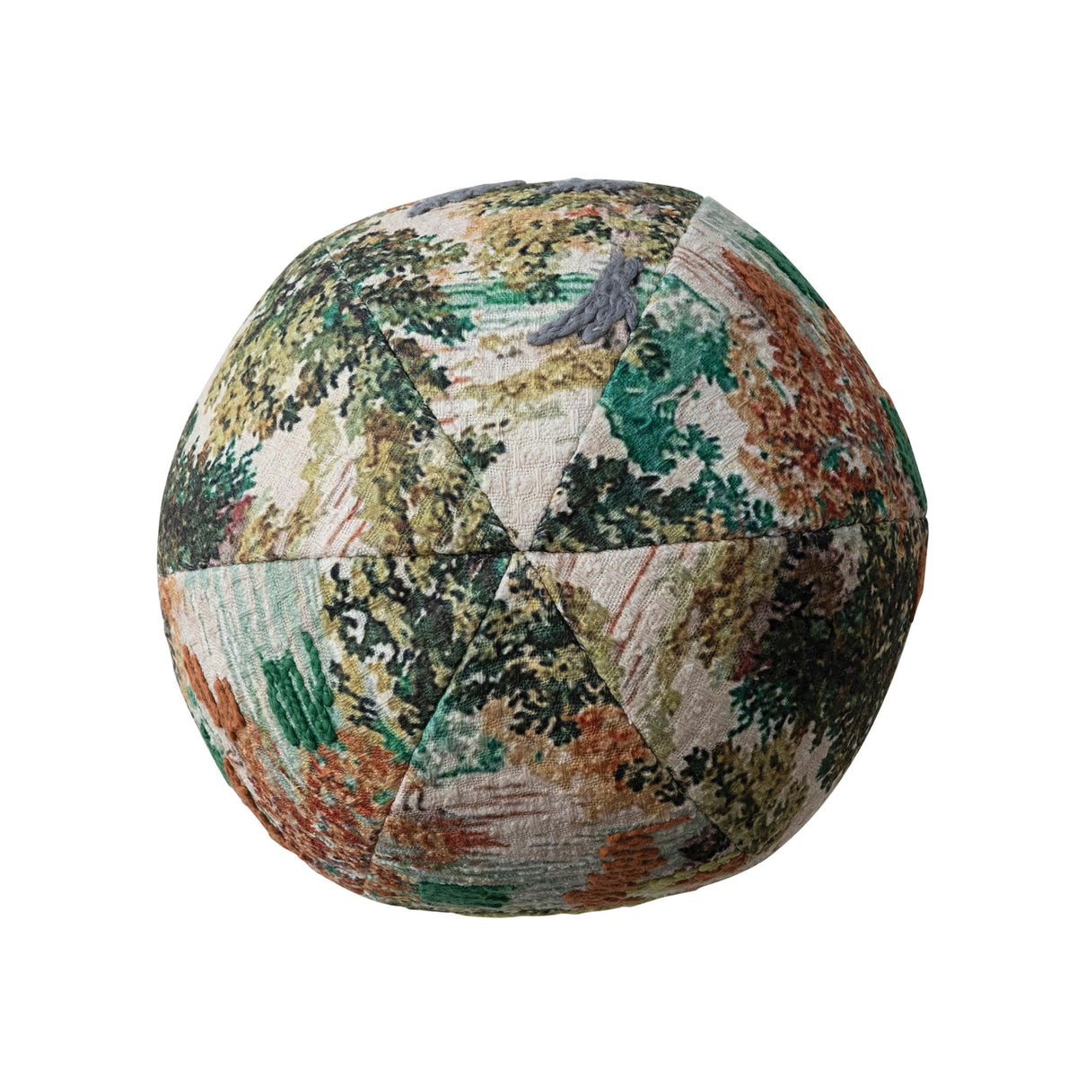 Creative Co-Op Round Fabric Printed Orb Pillow with Landscape and Embroidery, Multicolor