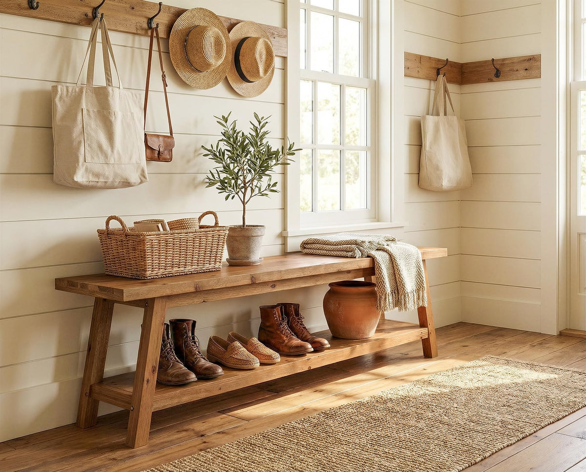 Solid Wood Entryway Storage Bench