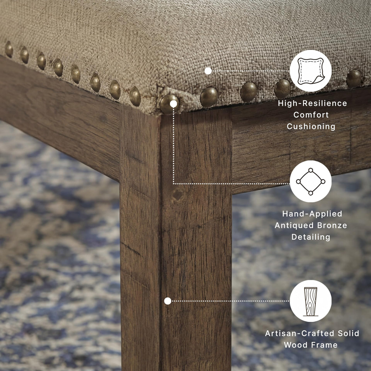 Rustic Upholstered Dining Bench