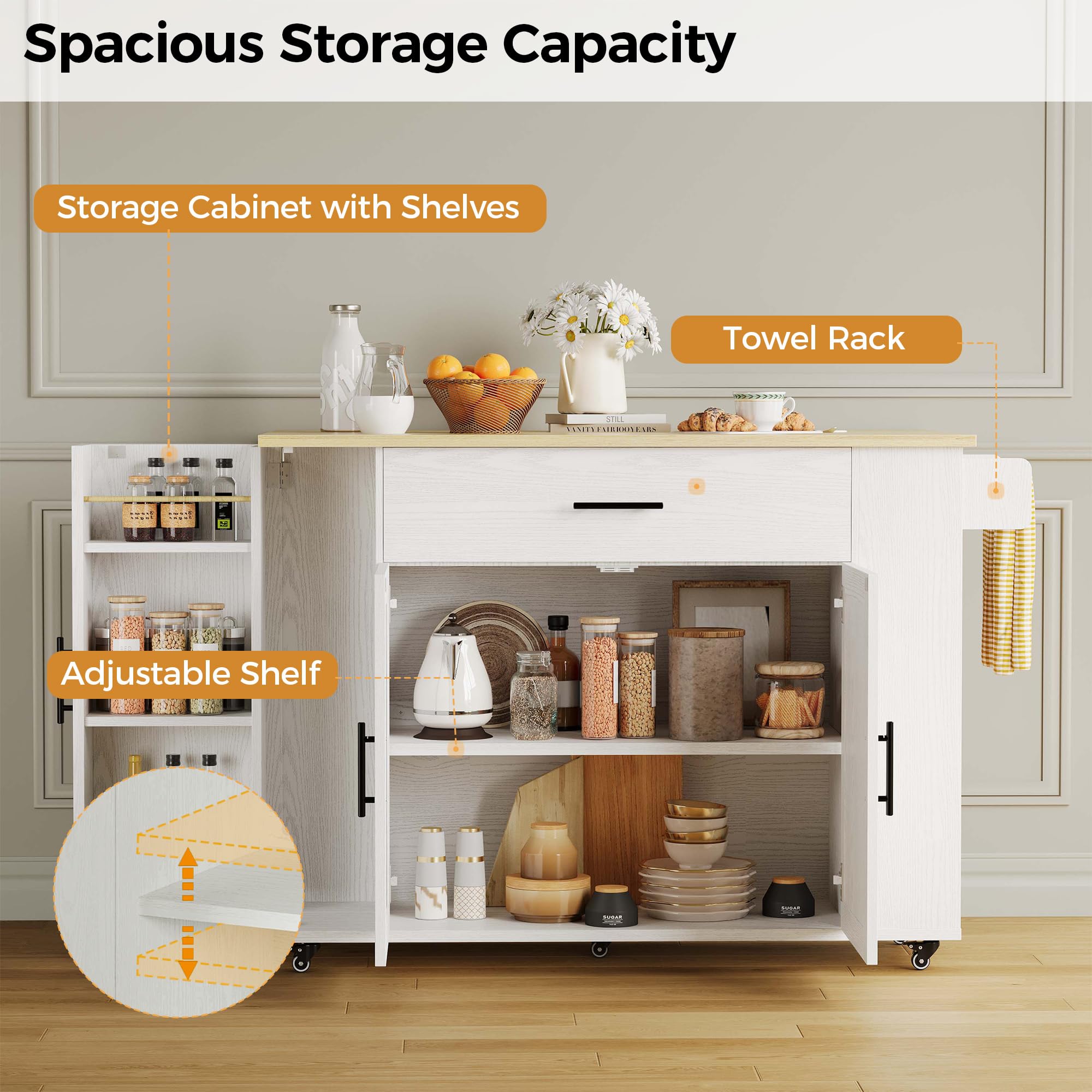 Rolling Kitchen Island Cart with Drop Leaf