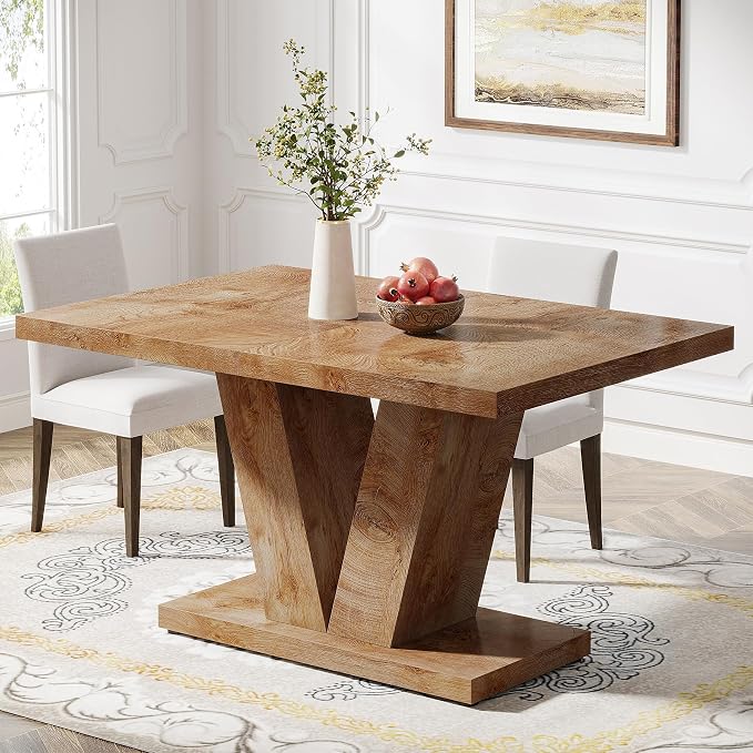 White & Brown Pedestal Dining Table