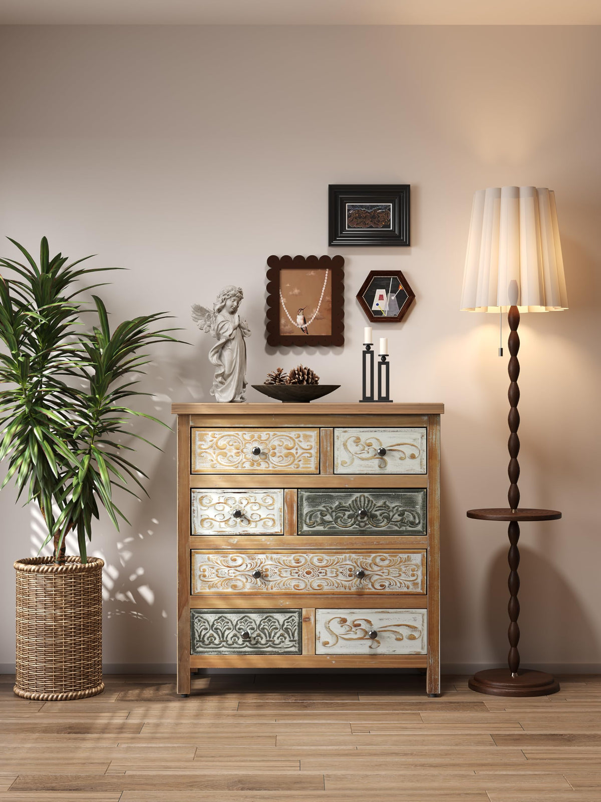 Carved Wood 7-Drawer Dresser