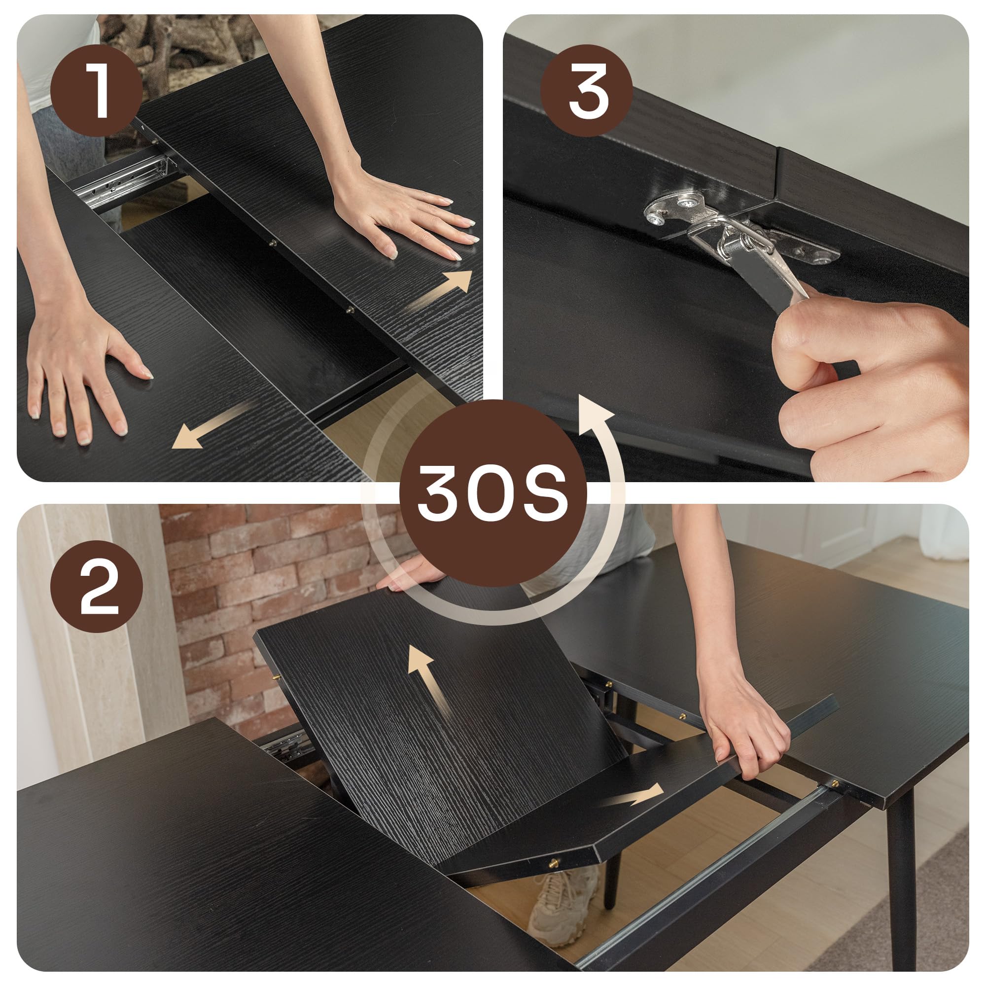 Ahomly 7-Piece Extendable Dining Table Set with 6 Padded Chairs, 63" Dining Table Set for 4-6, Kitchen Table Set with MDF Board & Metal Frame, for Small Space, Kitchen, Apartment, Black