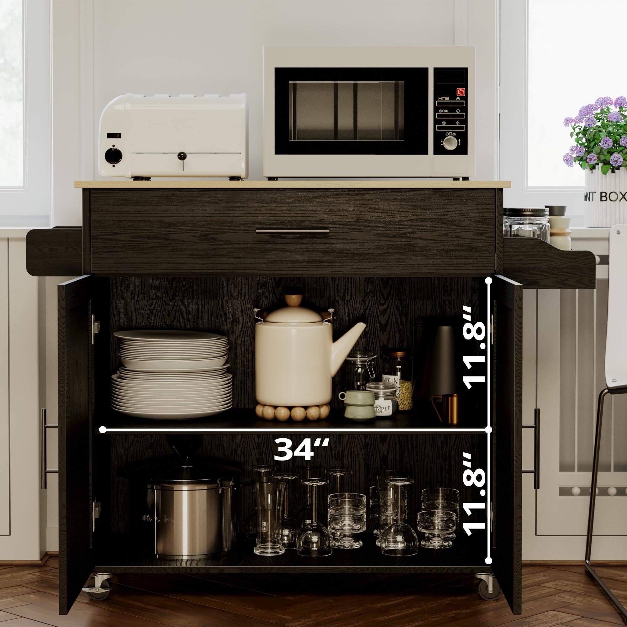 Rolling Kitchen Island with Drop Leaf