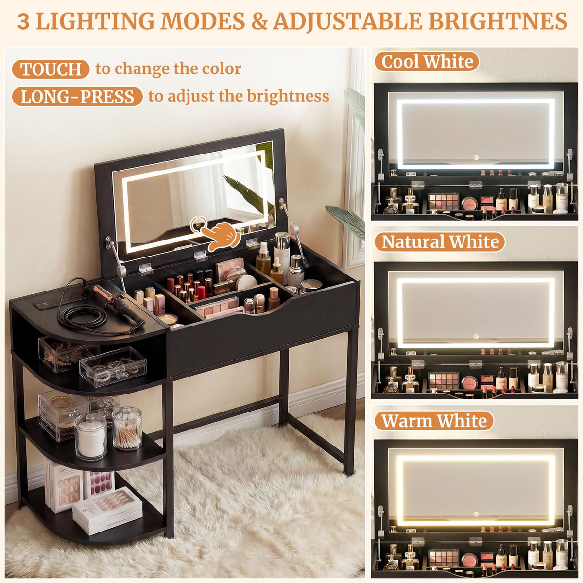 Flip-Top Vanity Desk with Lights