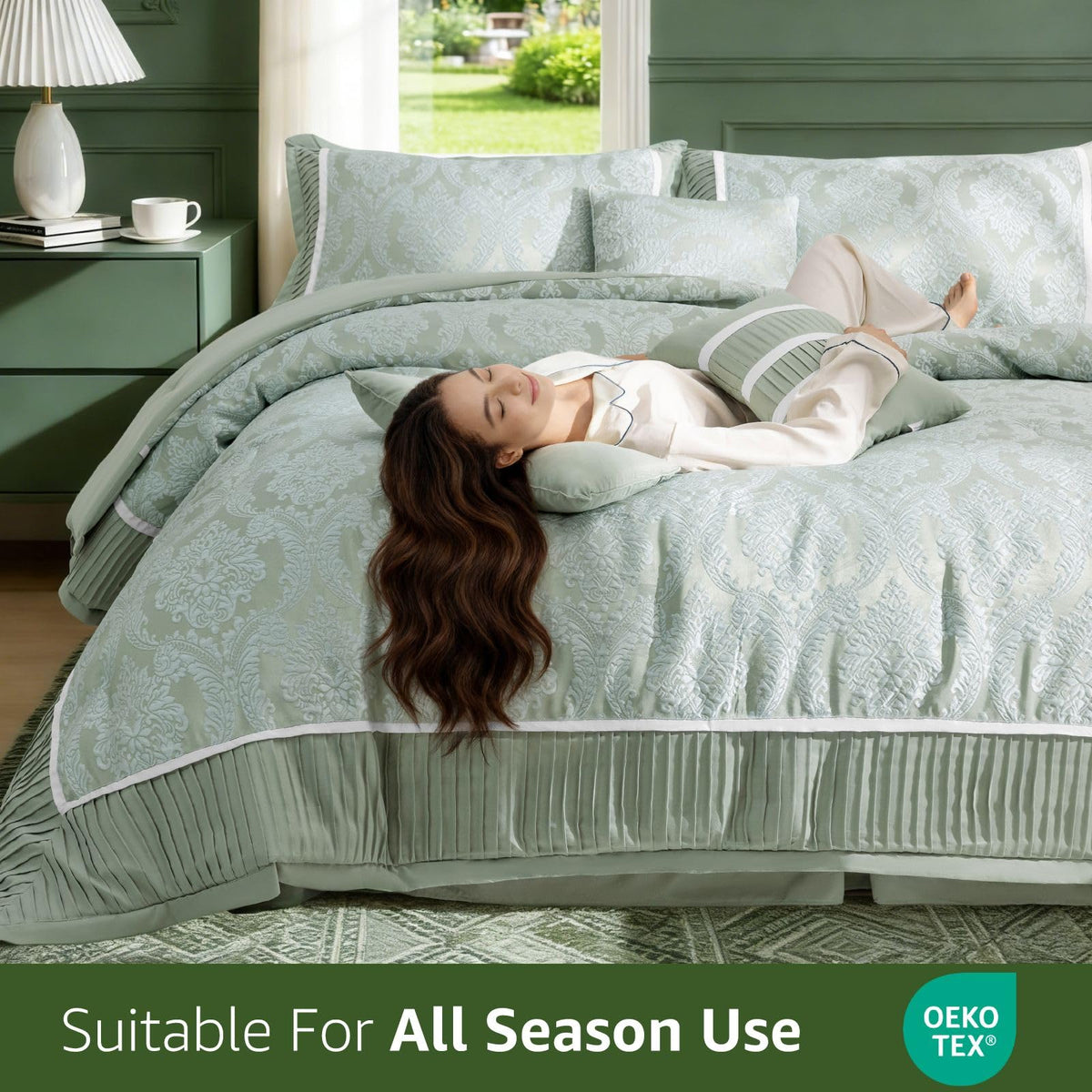Sage Green Jacquard Comforter Set, 7-Piece