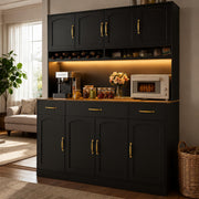 72" Tall Kitchen Pantry Cabinet with LED Light & Charging Station